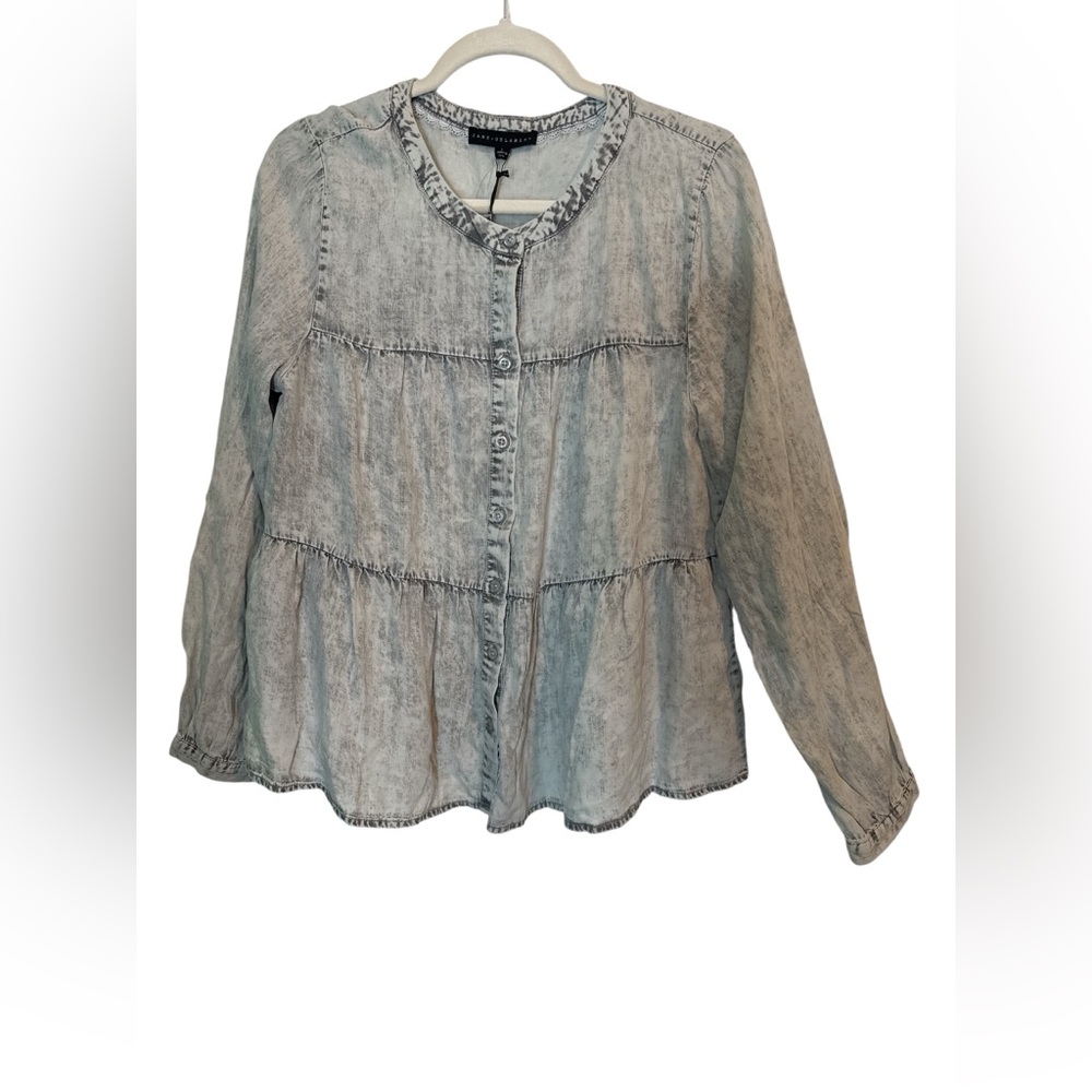 NWT Jane + Delancey Acid Wash Chambray Peplum Blouse Size L - Picture 4 of 12